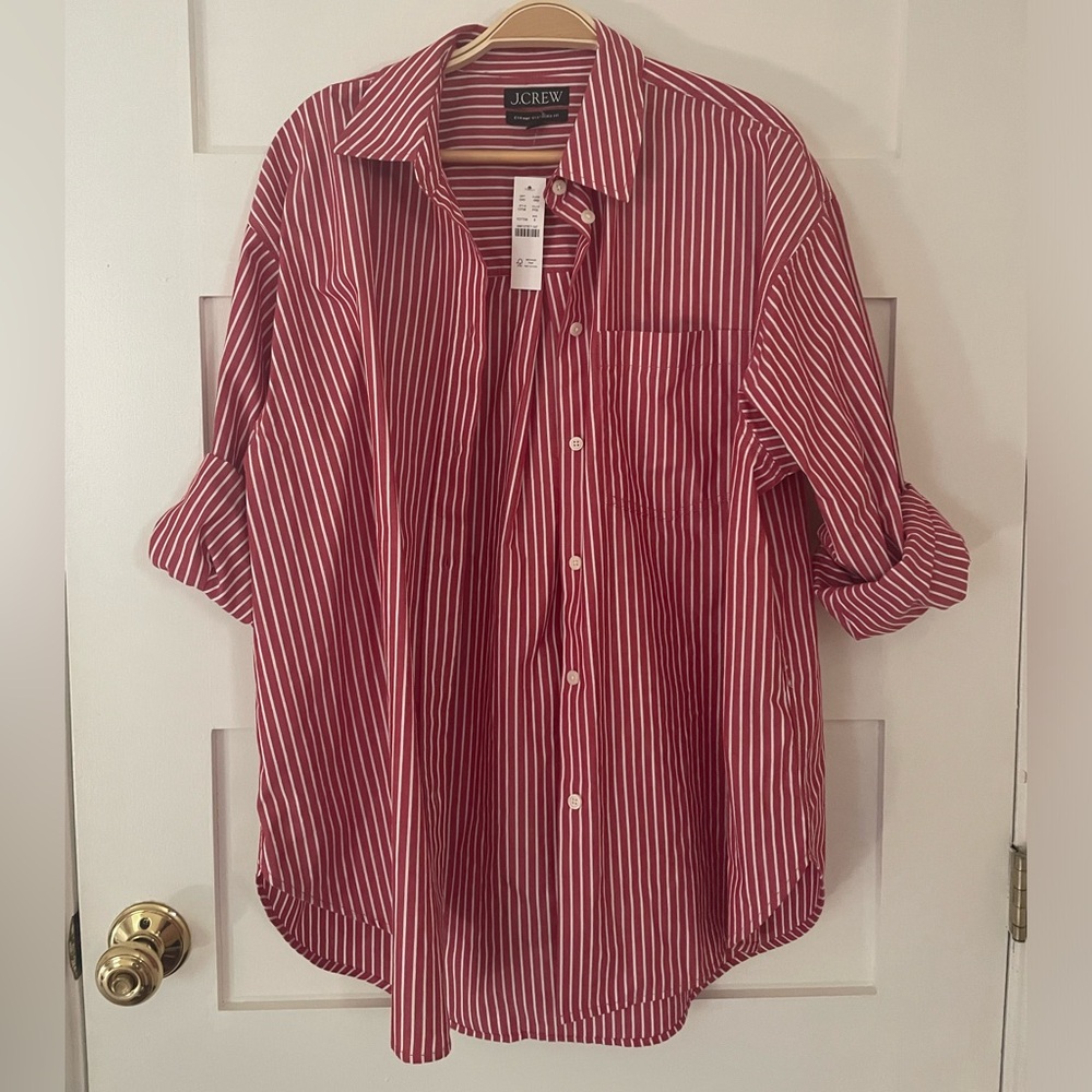 J. Crew Étienne oversized shirt in lightweight oxford red stripe size S